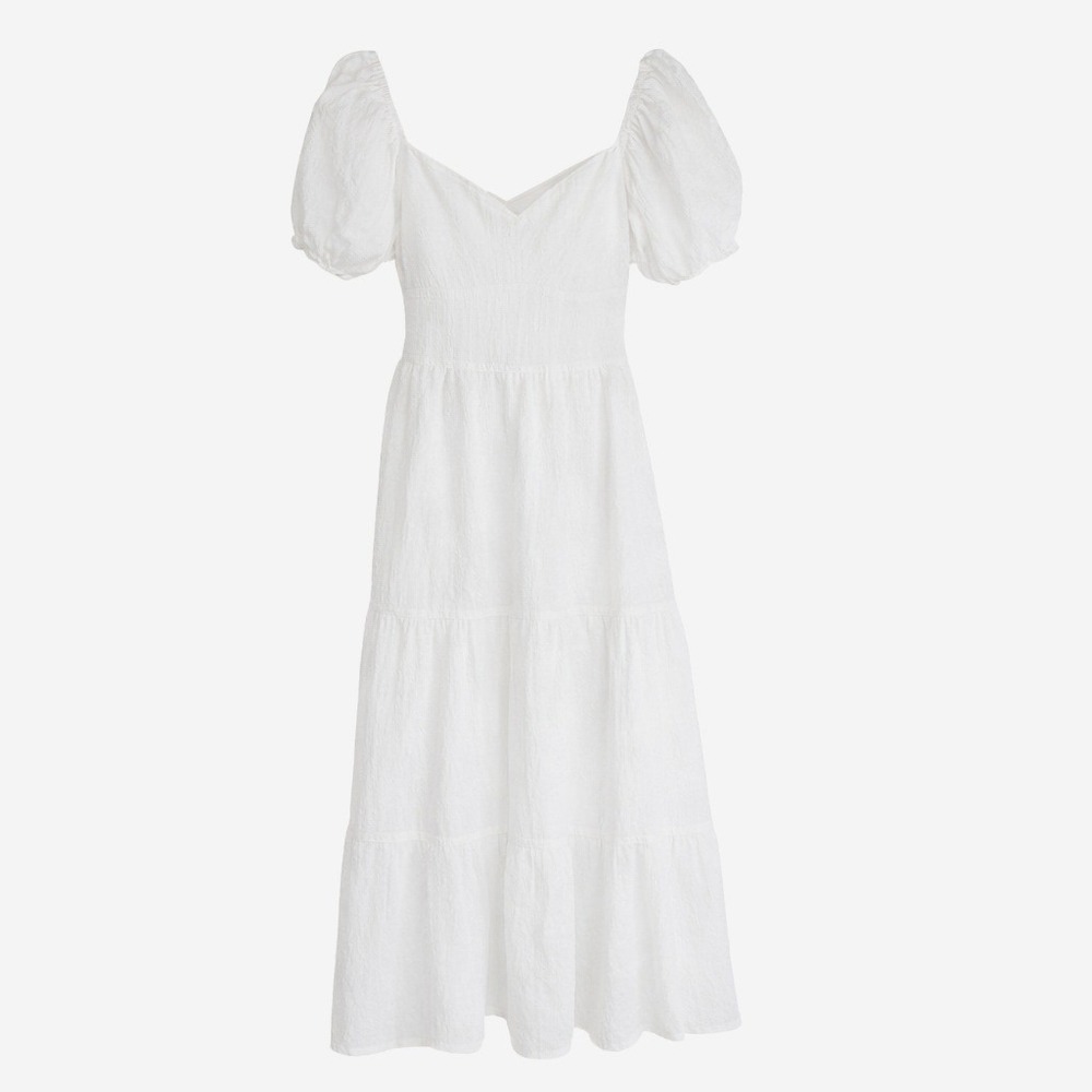 Jessica Simpson Tiered Midi Dress Womens M White Puff Sleeve Cutout Tie EUC - Picture 3 of 8